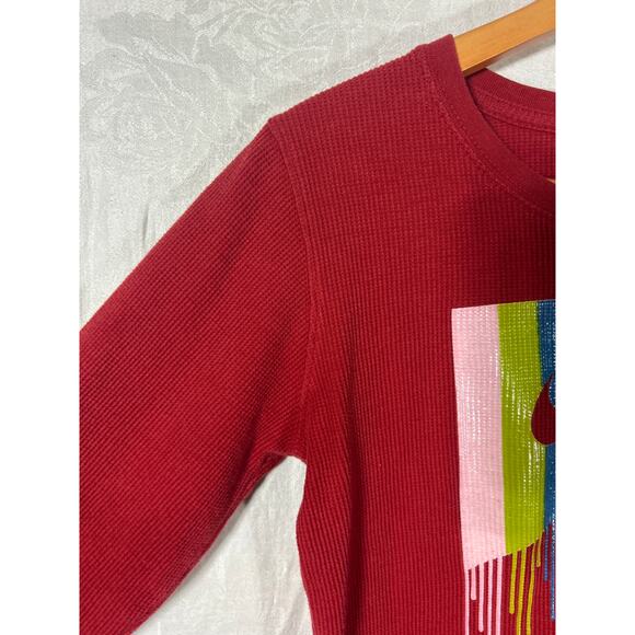 Nike Thermal Long Sleeve T Shirt Large Red Waffle Knit Rainbow Dripping Paint - Picture 3 of 7